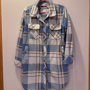Thread & Supply Blue and Cream Plaid Shacket Size Small